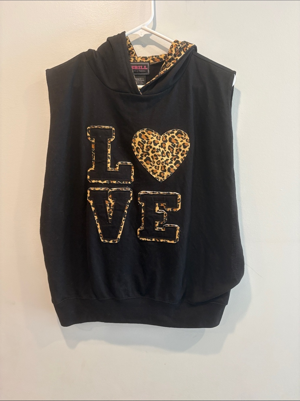 Thrill Black Top with Pink Logo and Leopard Trim waist 21